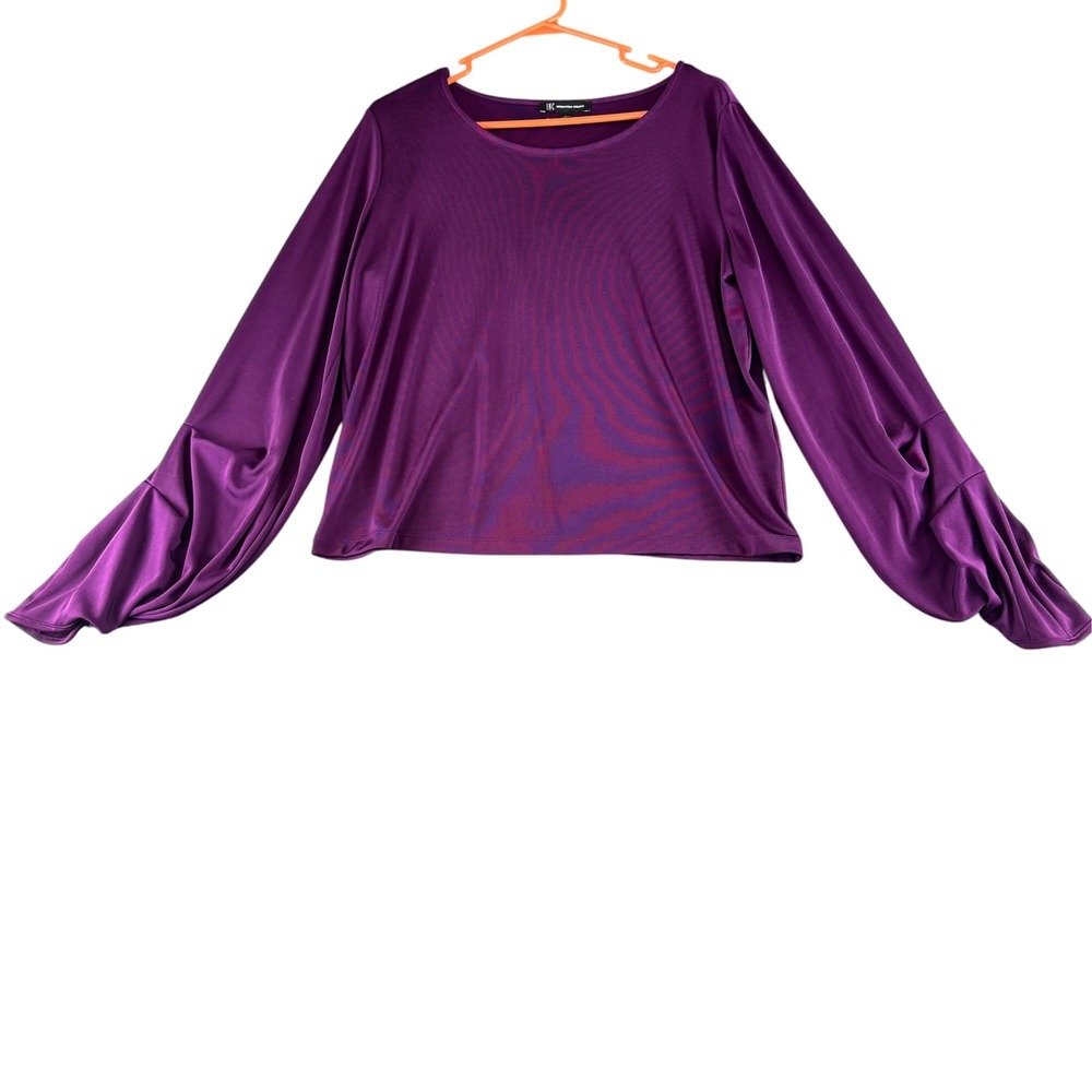 INC International Concepts Purple Ruched Pleated Statement Sleeve Top Large